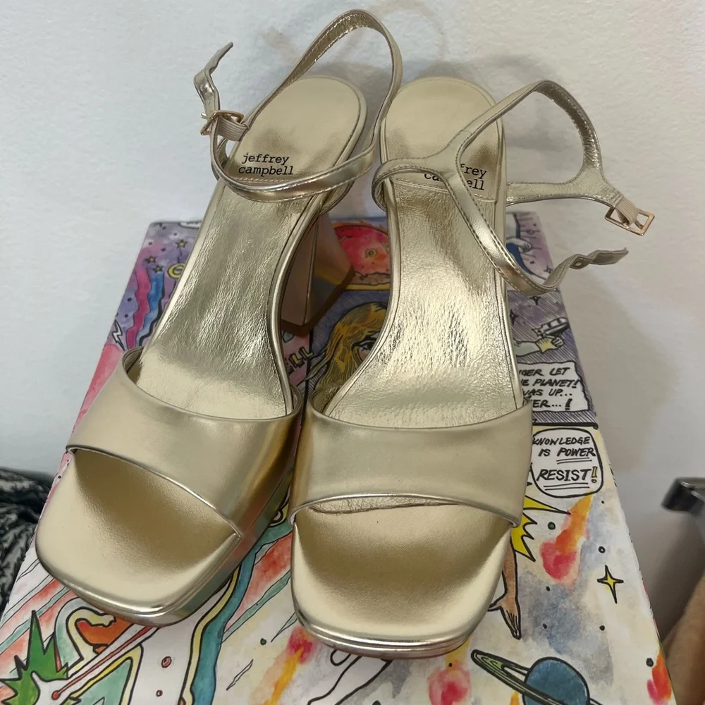Jeffery Campbell Gold Platform Sandals - Picture 4 of 5